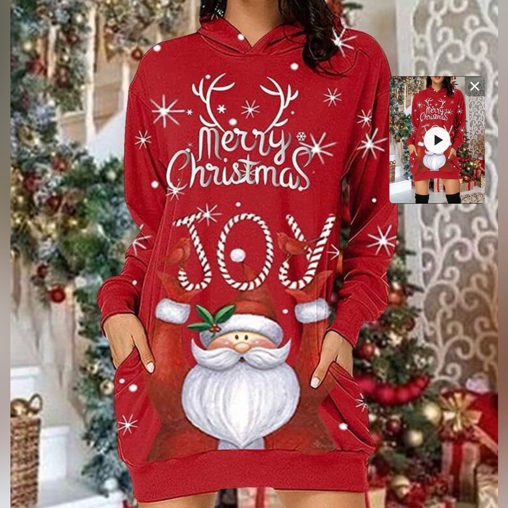 Red Christmas Hoodie Dress with Santa Design…NWOT in original package.